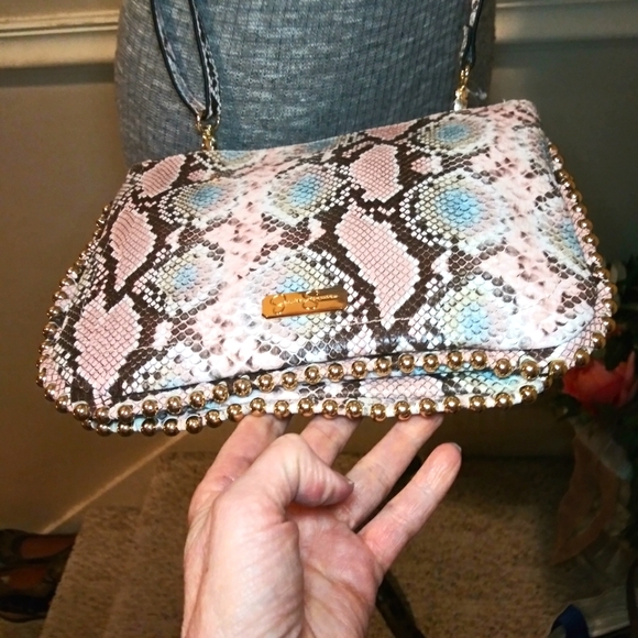 Jessica Simpson New Without Tags Camille Pink & Blue Snake Print Crossbody Purse - Picture 6 of 15